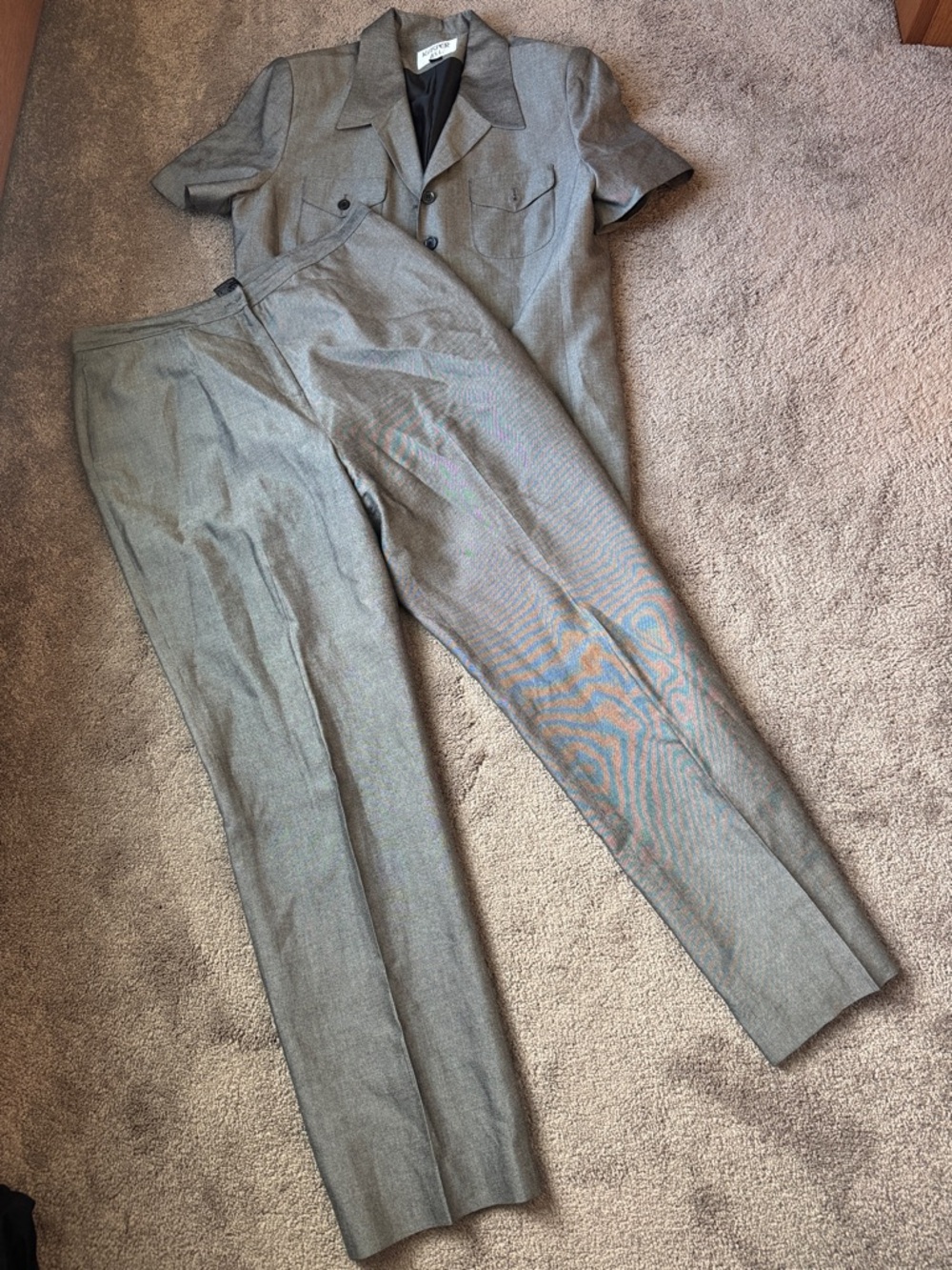 Kasper ASL Gray Pant Suit 2 Piece Short Sleeve Blazer Career Office SIZE 14